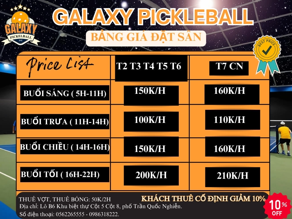 Giá thuê sân Pickleball Galaxy