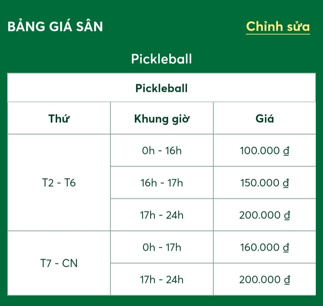 Giá thuê sân Pickleball Gamuda