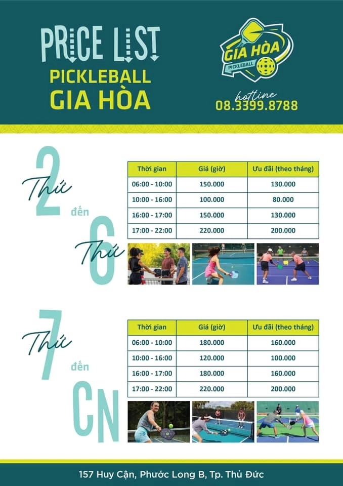 Giá thuê sân Pickleball Gia Hoà