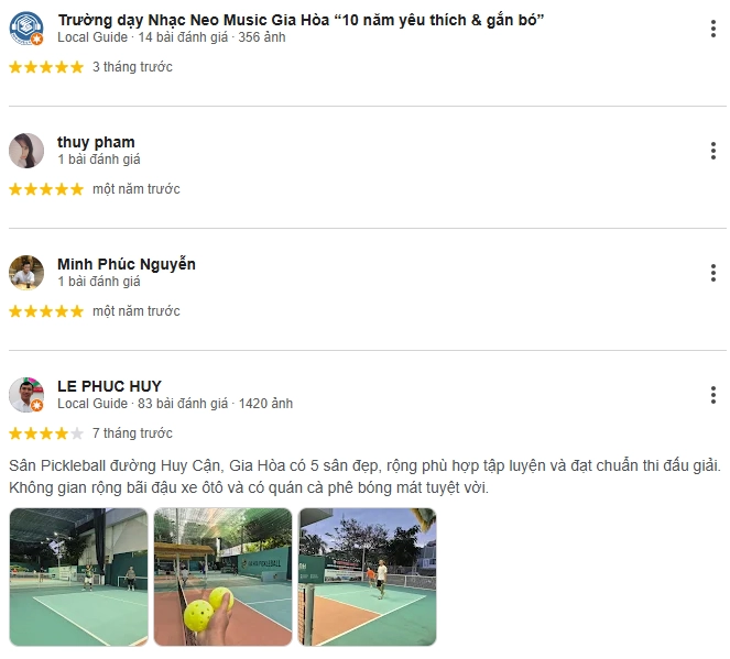 Đánh giá của người chơi tại sân Pickleball Gia Hoà
