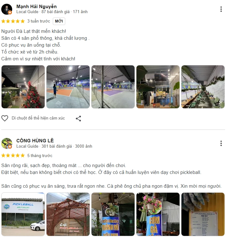 Đánh giá của người chơi tại sân Pickleball Golf Valley