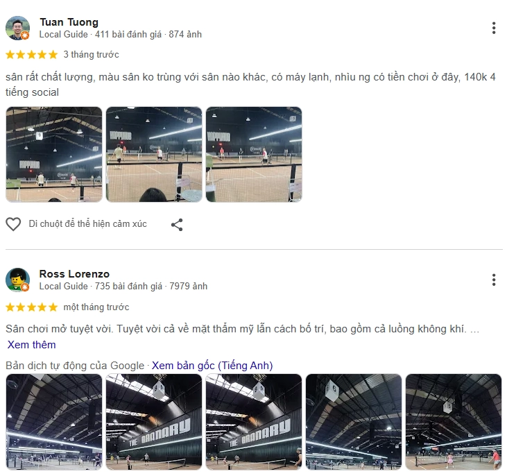 Đánh giá của người chơi tại sân Pickleball Granary