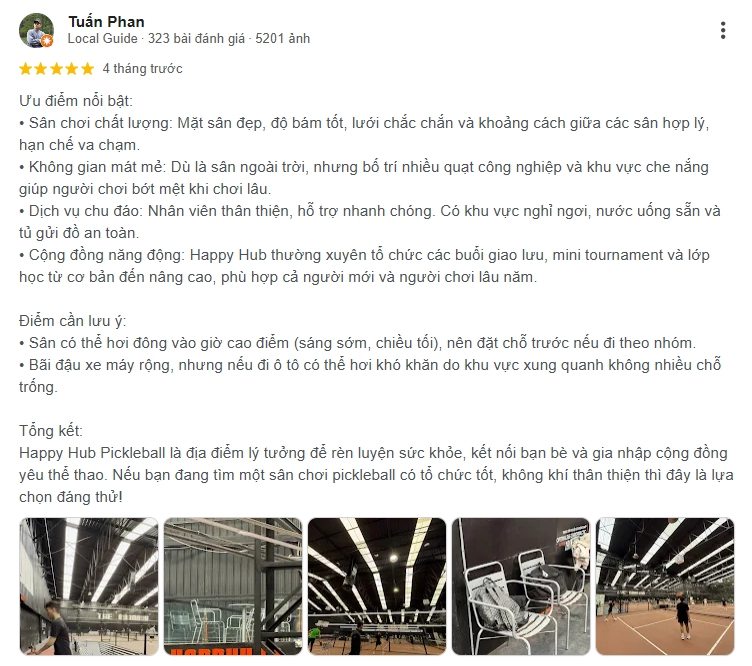 Đánh giá của người chơi tại sân Pickleball Granary