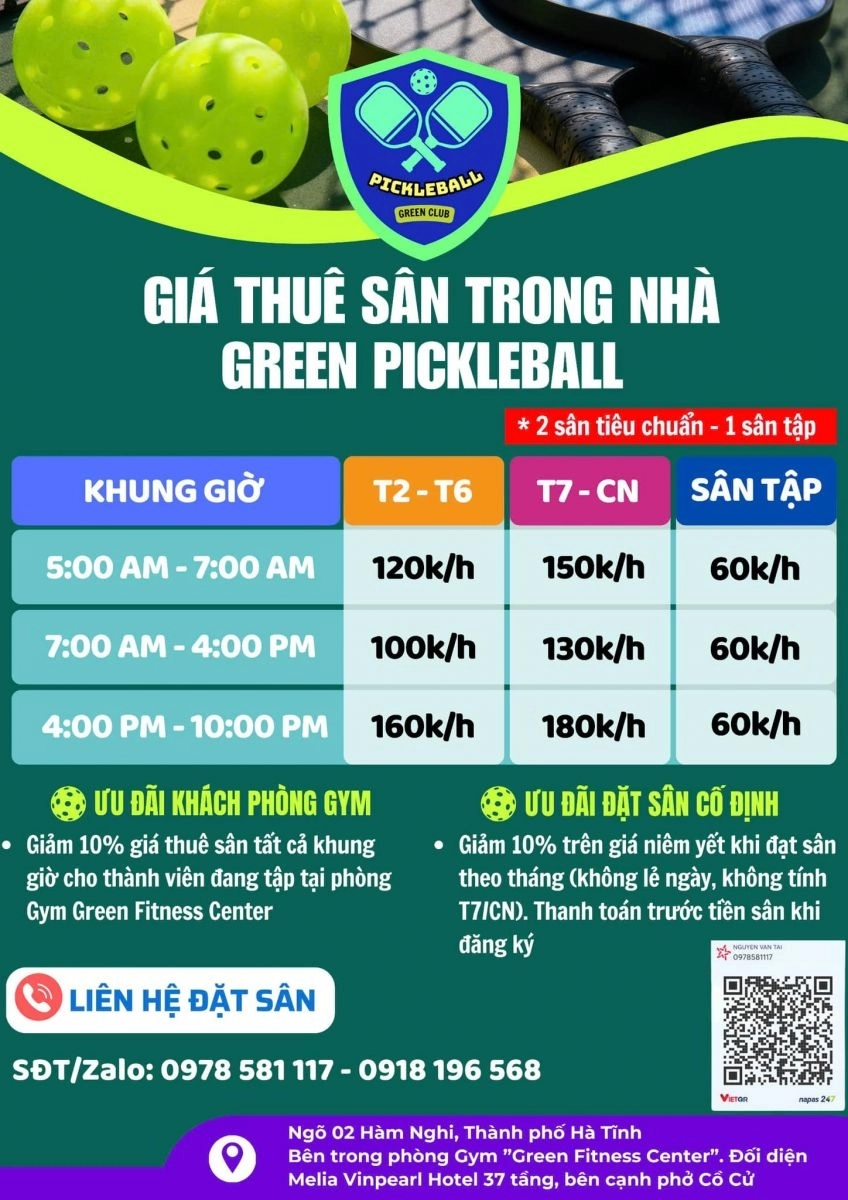 Giá thuê sân Pickleball Green