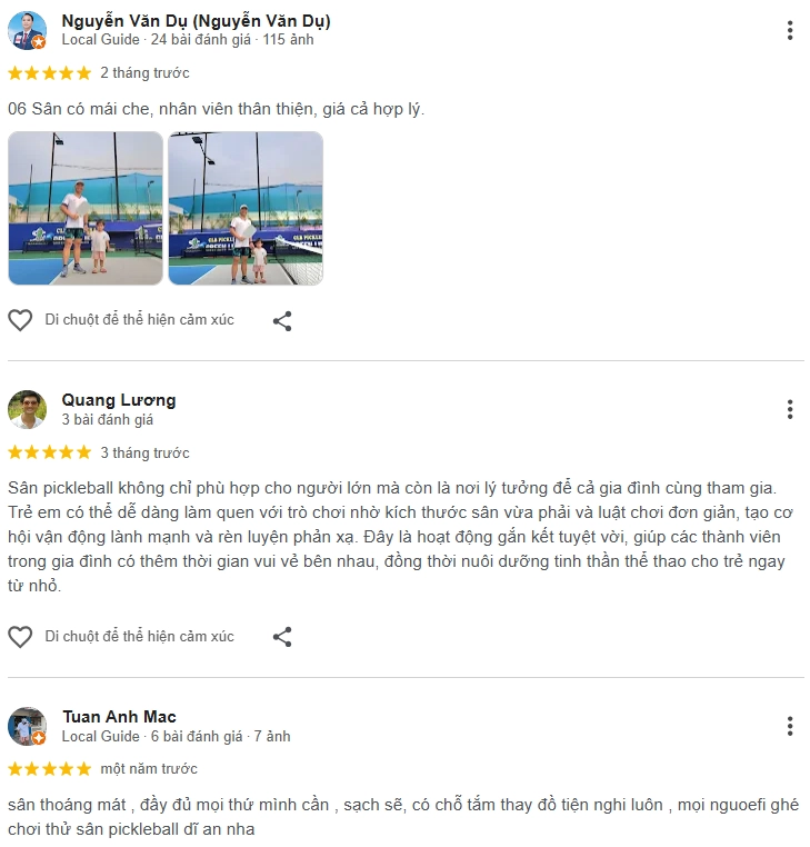 Đánh giá của người chơi tại sân Pickleball Green Life 83