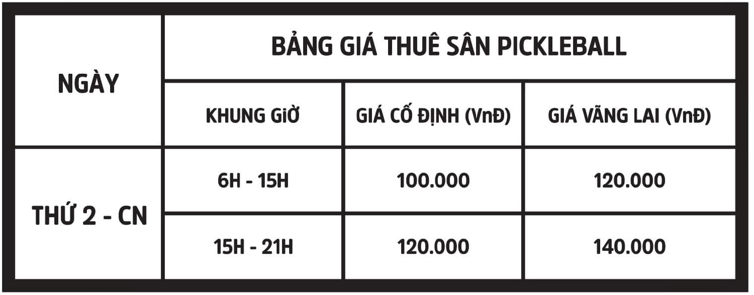 Giá thuê sân Pickleball H2O