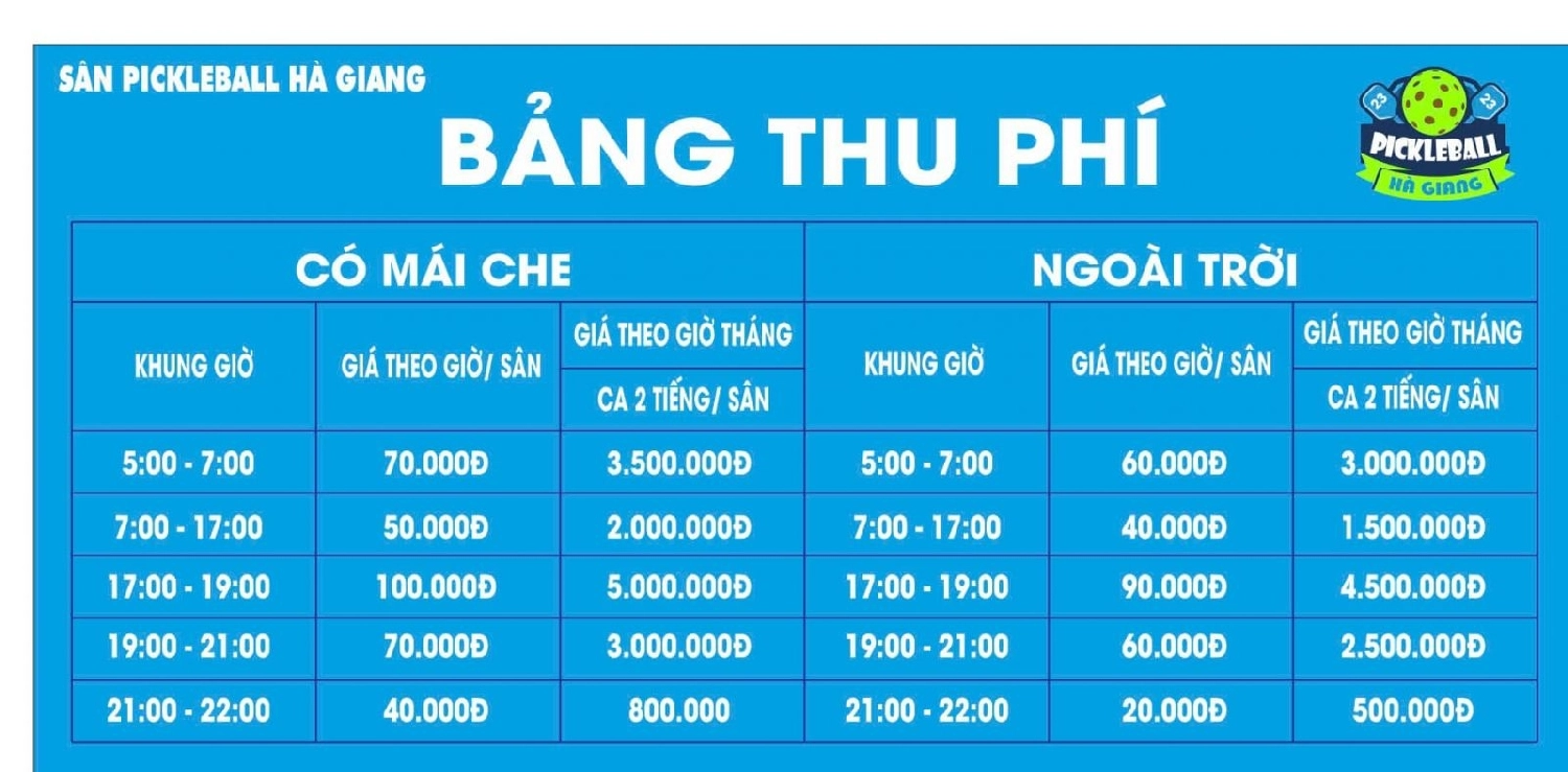 Giá thuê sân Pickleball Hà Giang