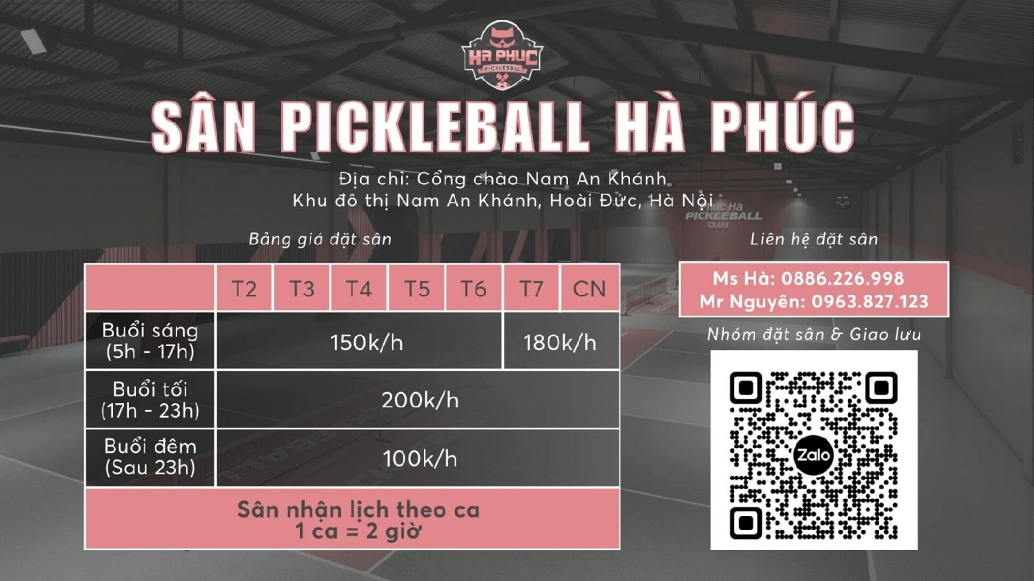 Giá thuê sân Pickleball Hà Phúc