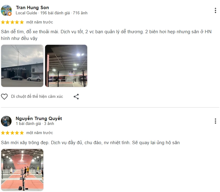 Đánh giá của người chơi tại sân Pickleball Hà Phúc