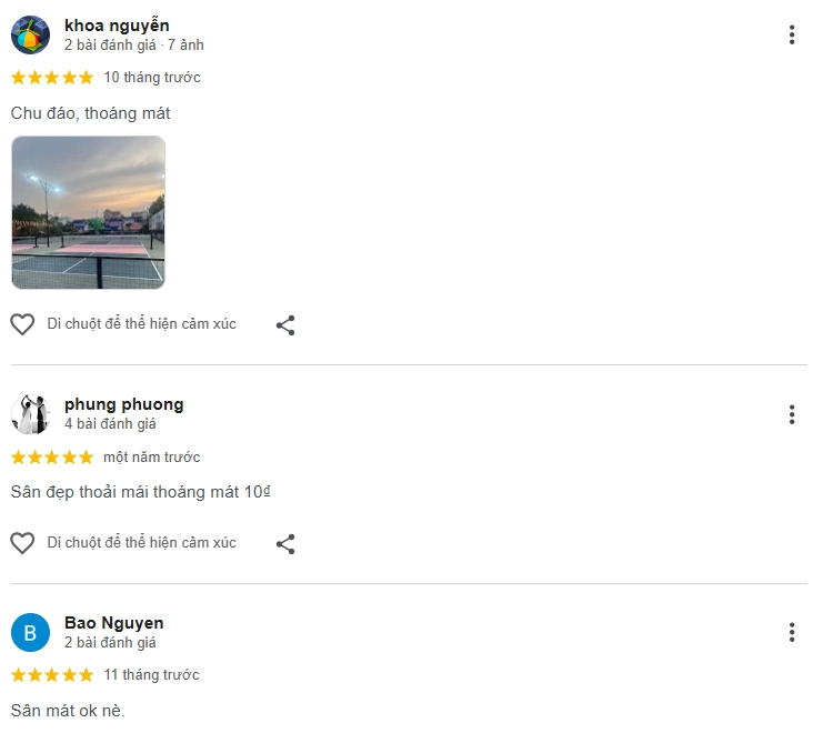 Đánh giá của người chơi tại sân Pickleball Hà Phương