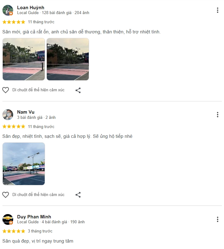 Đánh giá của người chơi tại sân Pickleball Hà Phương