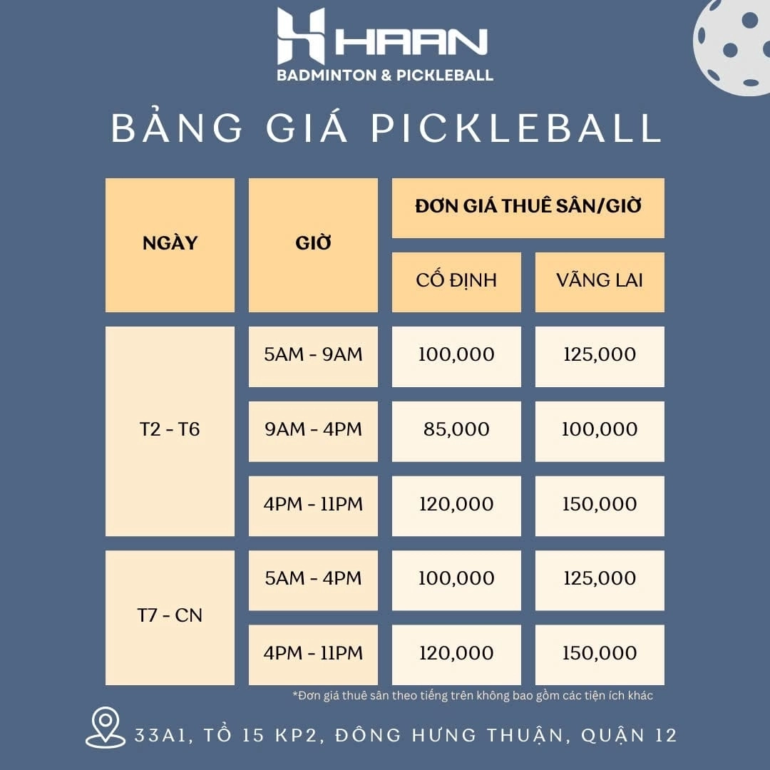 Giá thuê sân Pickleball HAAN