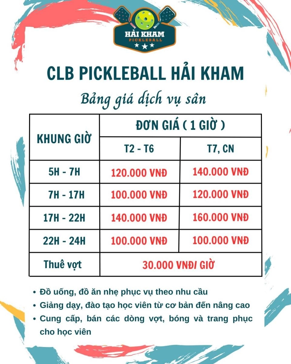 Giá thuê sân Pickleball Hải Kham