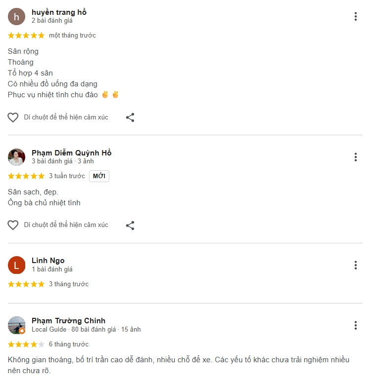 Đánh giá của người chơi tại sân Pickleball Hải Kham