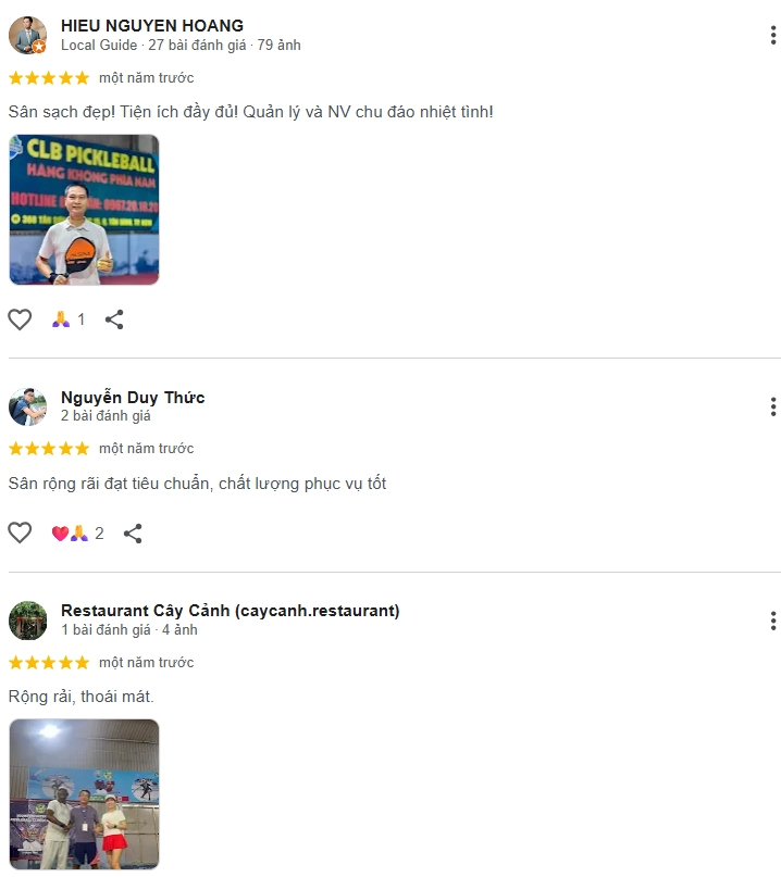 Đánh giá của người chơi tại sân Pickleball Hàng Không Phía Nam