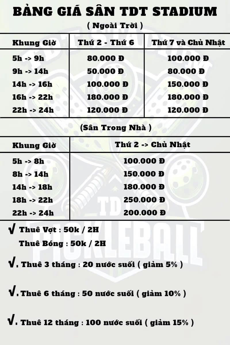 Giá thuê sân Pickleball HCCI Stadium