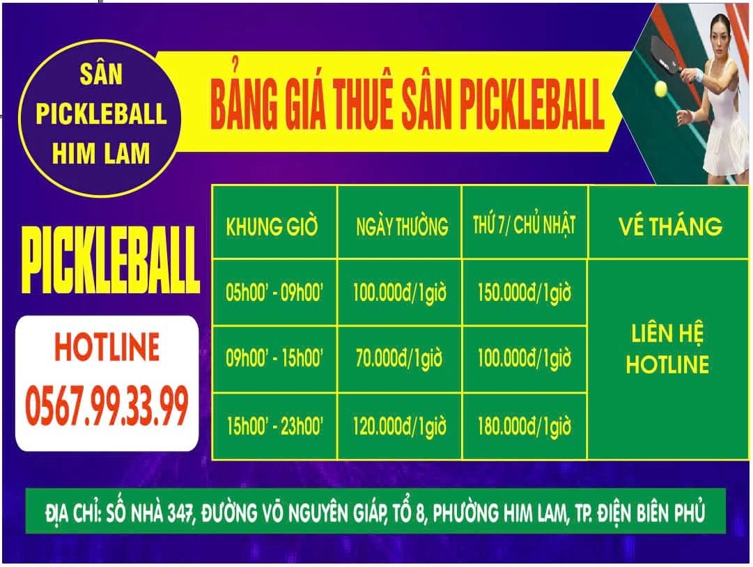 Giá thuê sân Pickleball Him Lam