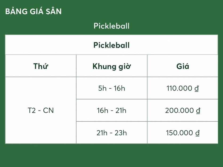 Giá thuê sân Pickleball HK Phạm Tu