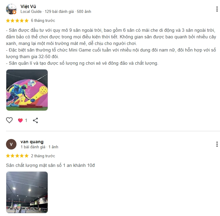  Đánh giá của người chơi tại sân Pickleball Hoa Phượng