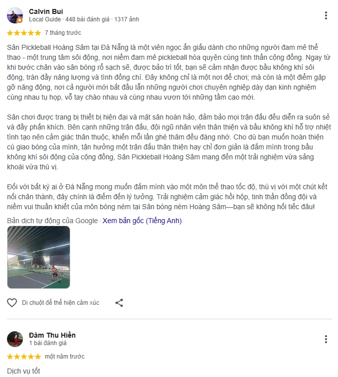 Đánh giá của người chơi tại sân Pickleball Hoàng Sâm