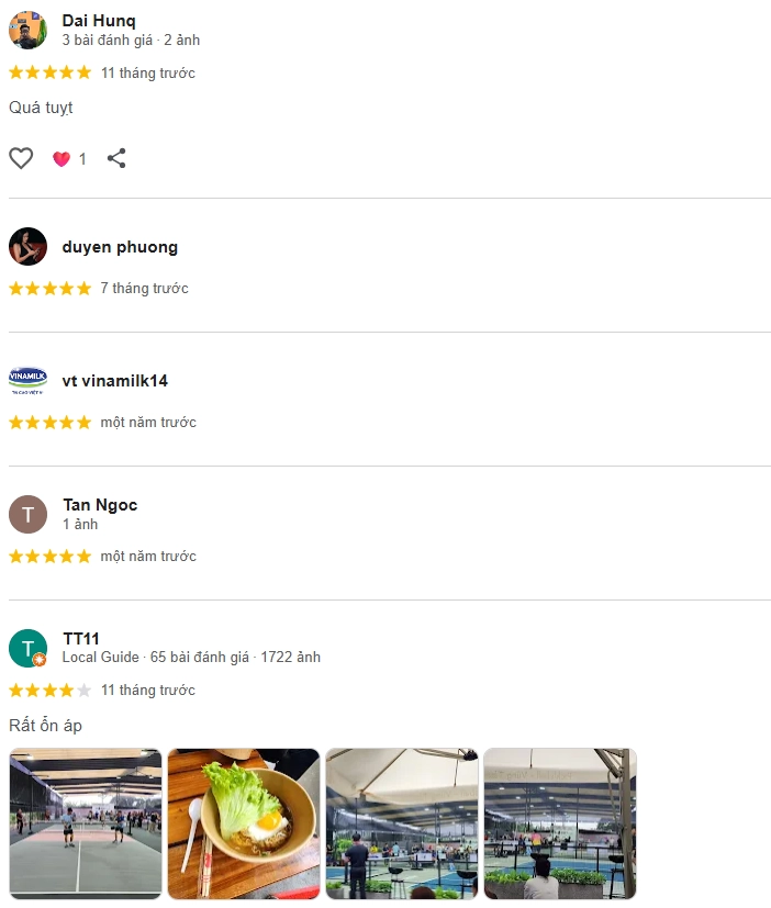 Đánh giá của người chơi tại sân Pickleball Hobby