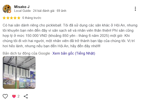 Đánh giá của người chơi tại sân Pickleball Hội An