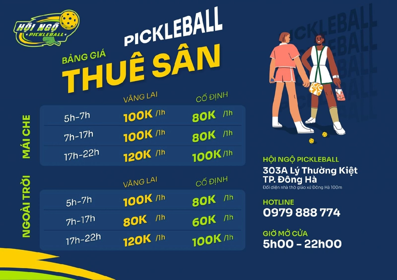 Giá thuê sân Pickleball Hội Ngộ