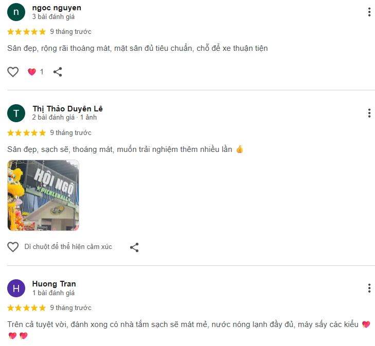 Đánh giá của người chơi tại sân Pickleball Hội Ngộ