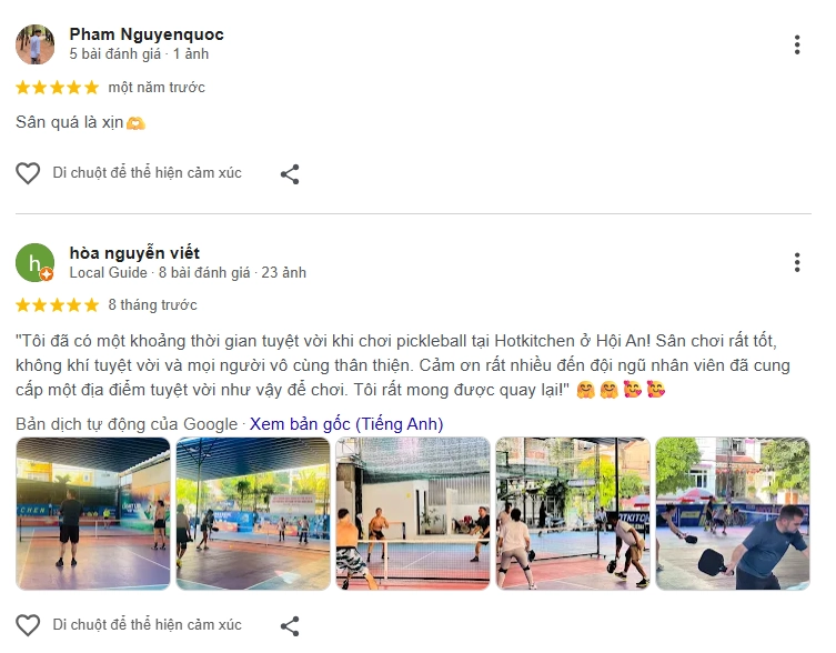 Đánh giá của người chơi tại sân Pickleball Hot Kitchen