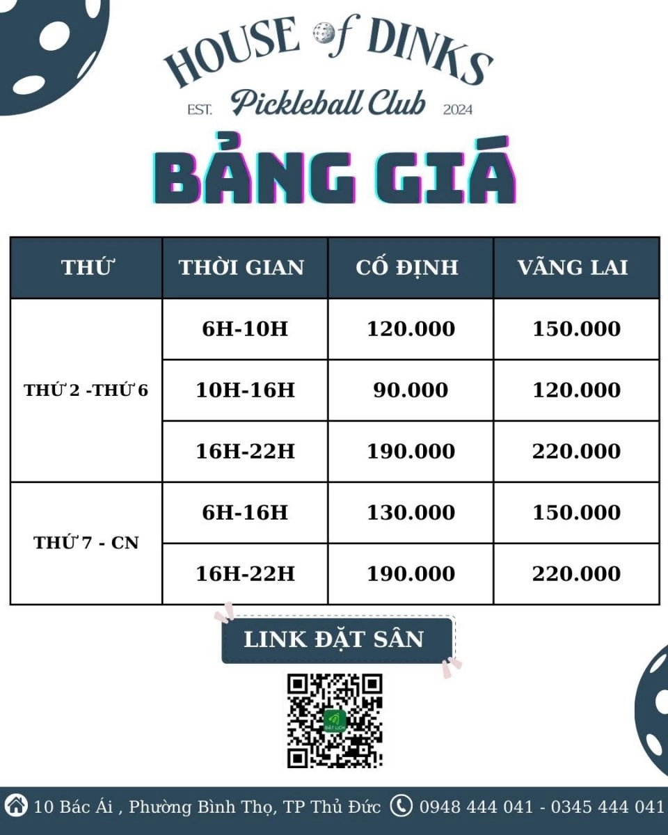 Giá thuê sân Pickleball House Of Dinks