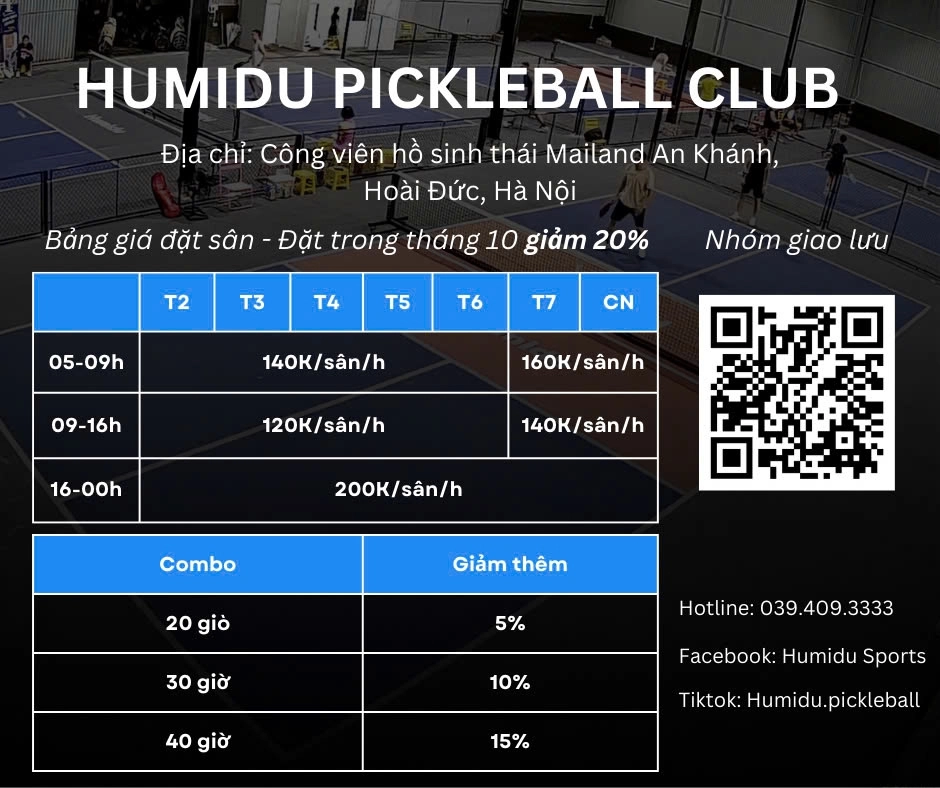 Giá thuê sân Pickleball Humidu