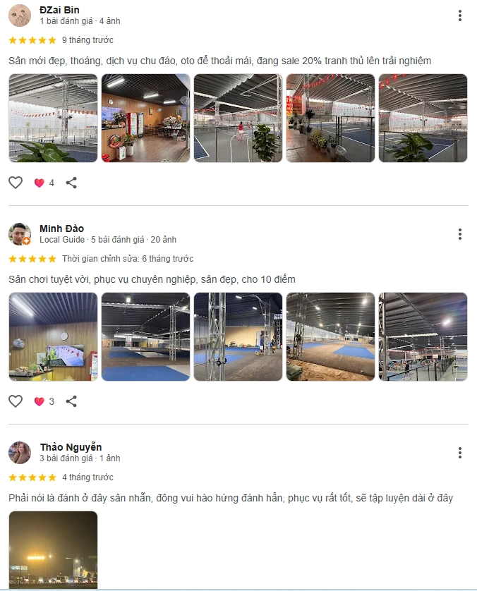Đánh giá của người chơi tại sân Pickleball Hùng Minh
