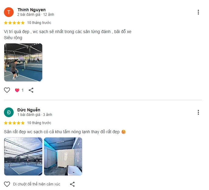 Đánh giá của người chơi tại sân Pickleball Huỳnh Thúc Kháng 1