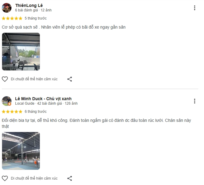 Đánh giá của người chơi tại sân Pickleball Huỳnh Thúc Kháng 2