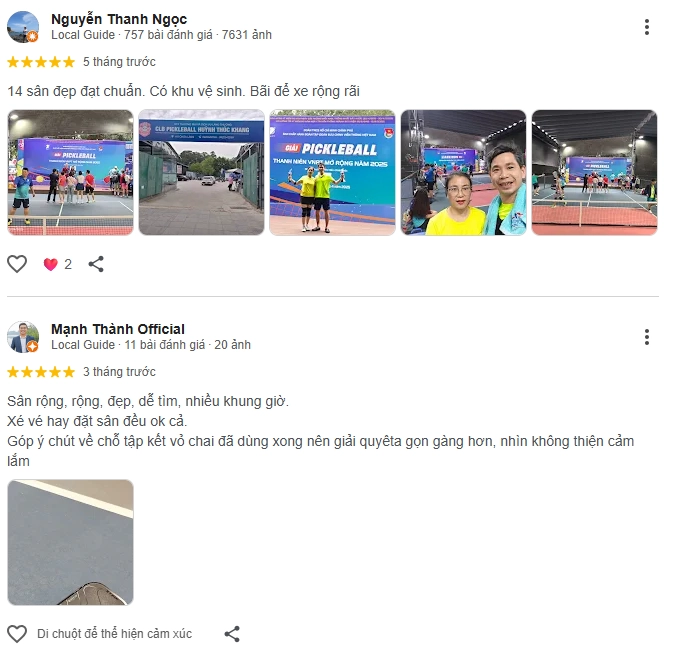 Đánh giá của người chơi tại sân Pickleball Huỳnh Thúc Kháng 3
