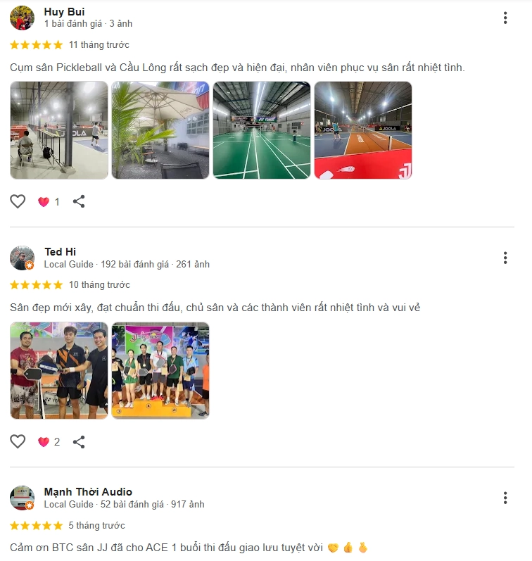 Đánh giá của người chơi tại sân Pickleball JJ Sports 1