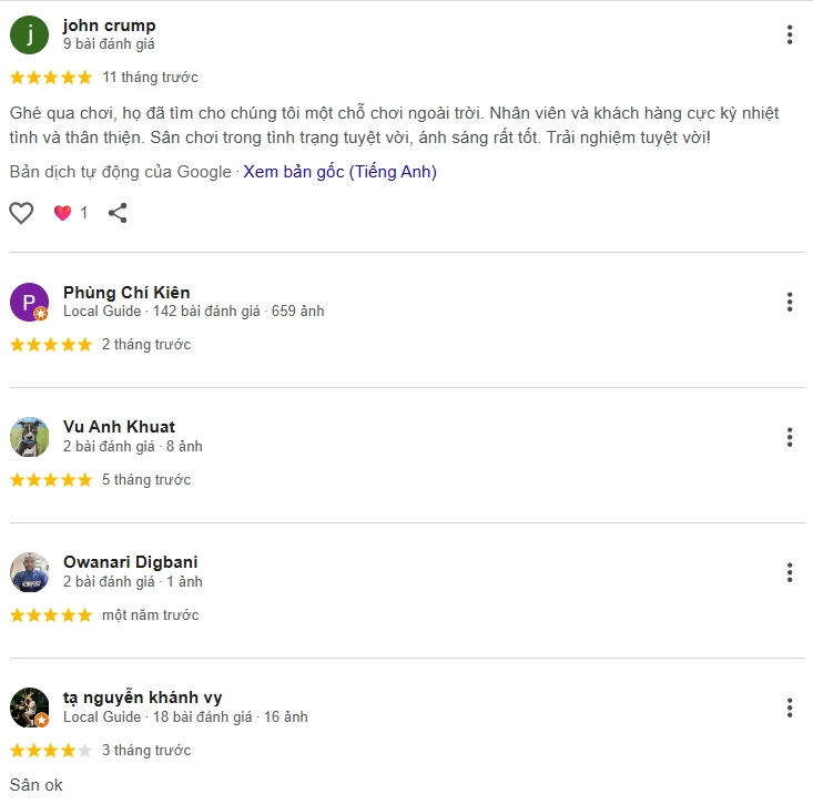 Đánh giá của người chơi tại sân Pickleball Jupy