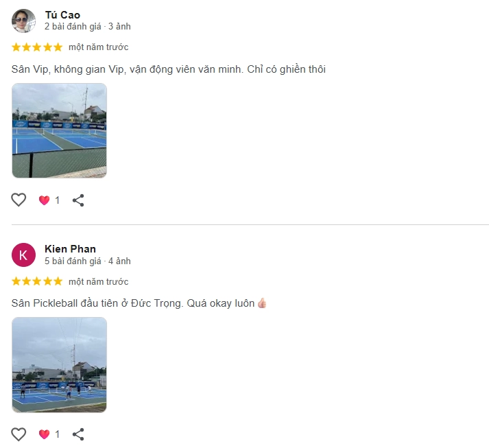 Đánh giá của người chơi tại sân Pickleball K-N