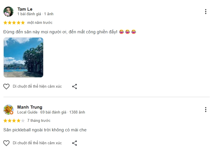 Đánh giá của người chơi tại sân Pickleball K-N