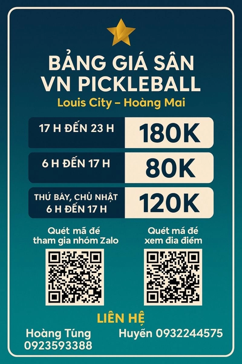 Giá thuê sân Pickleball Khánh Duy