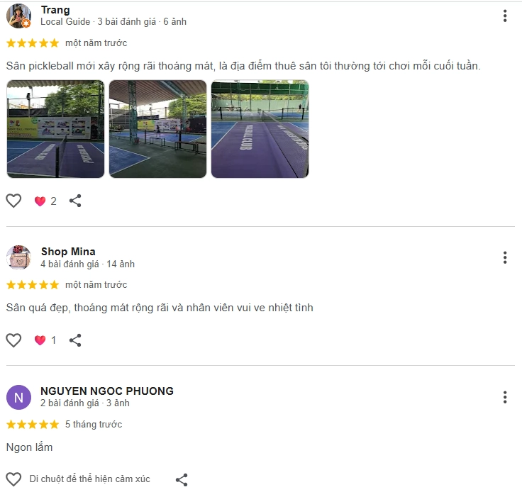 Đánh giá của người chơi tại sân Pickleball Kim Anh