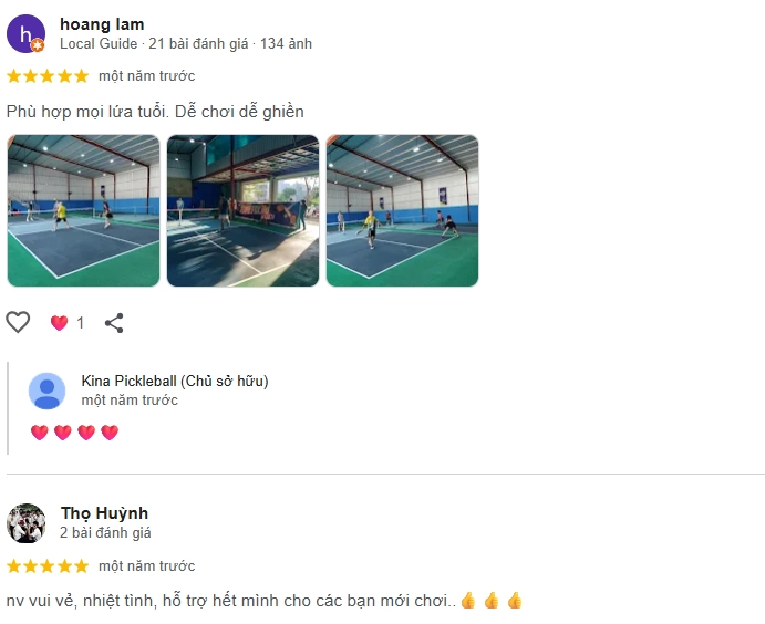 Đánh giá của người chơi tại sân Pickleball Kina