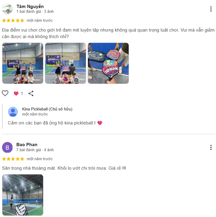 Đánh giá của người chơi tại sân Pickleball Kina