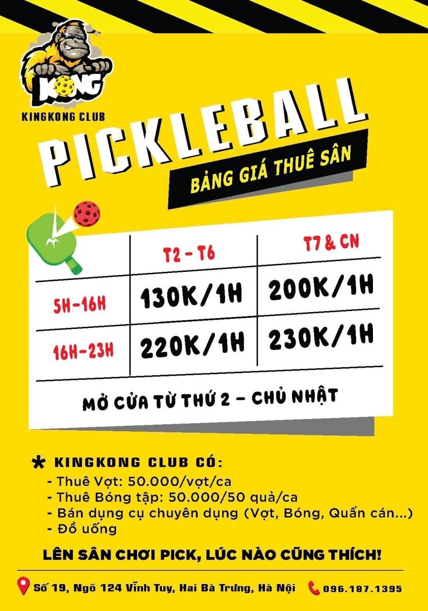 Giá thuê sân Pickleball King Kong