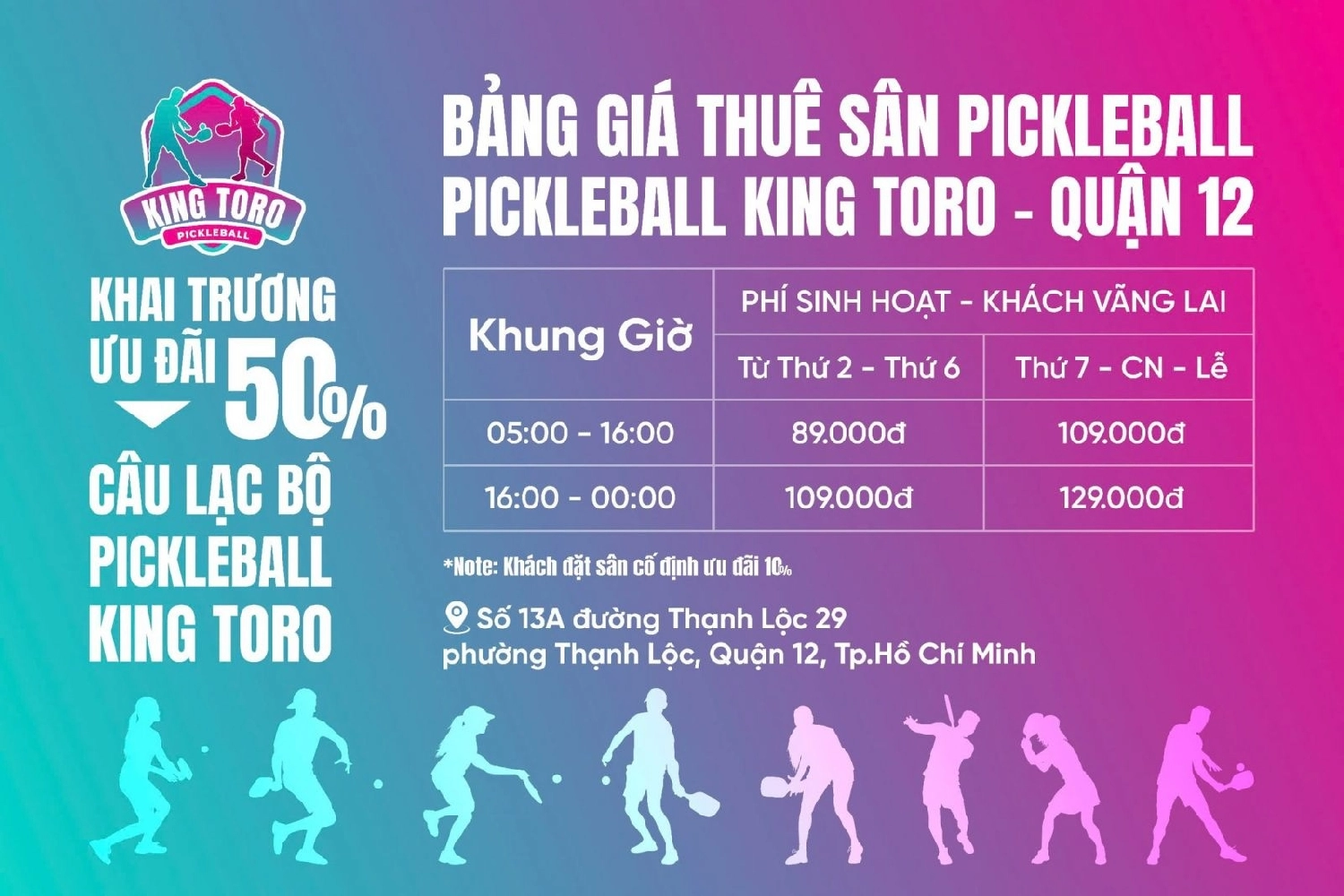 Giá thuê sân Pickleball King Toro