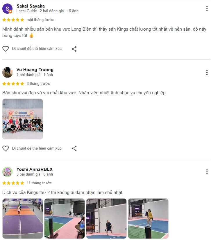Đánh giá của người chơi tại sân Pickleball Kings