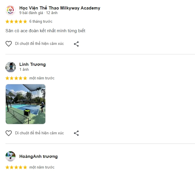 Đánh giá của người chơi tại sân Pickleball Lã Vọng