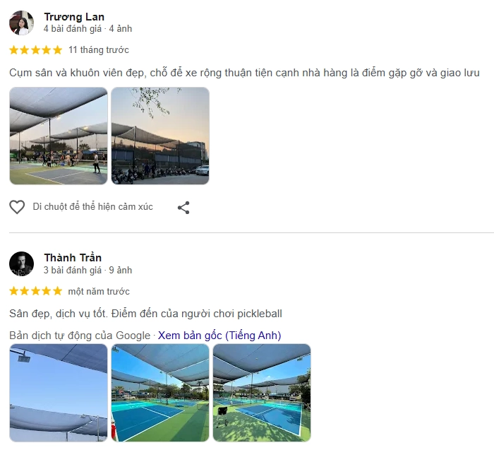 Đánh giá của người chơi tại sân Pickleball Lã Vọng