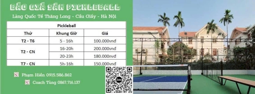Bảng giá thuê sân pickleball Làng Quốc Tế Thăng Long