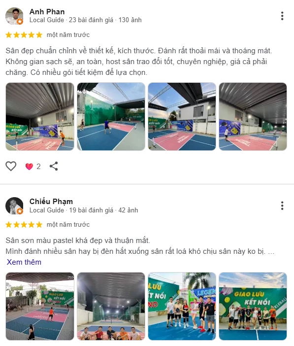 Đánh giá của người chơi tại sân Pickleball Legend